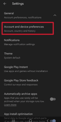 account and device preferences