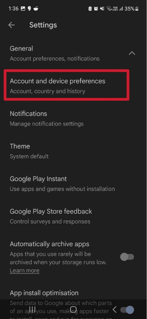 account and device preferences 1
