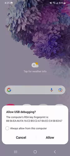 allow usb debugging location changer