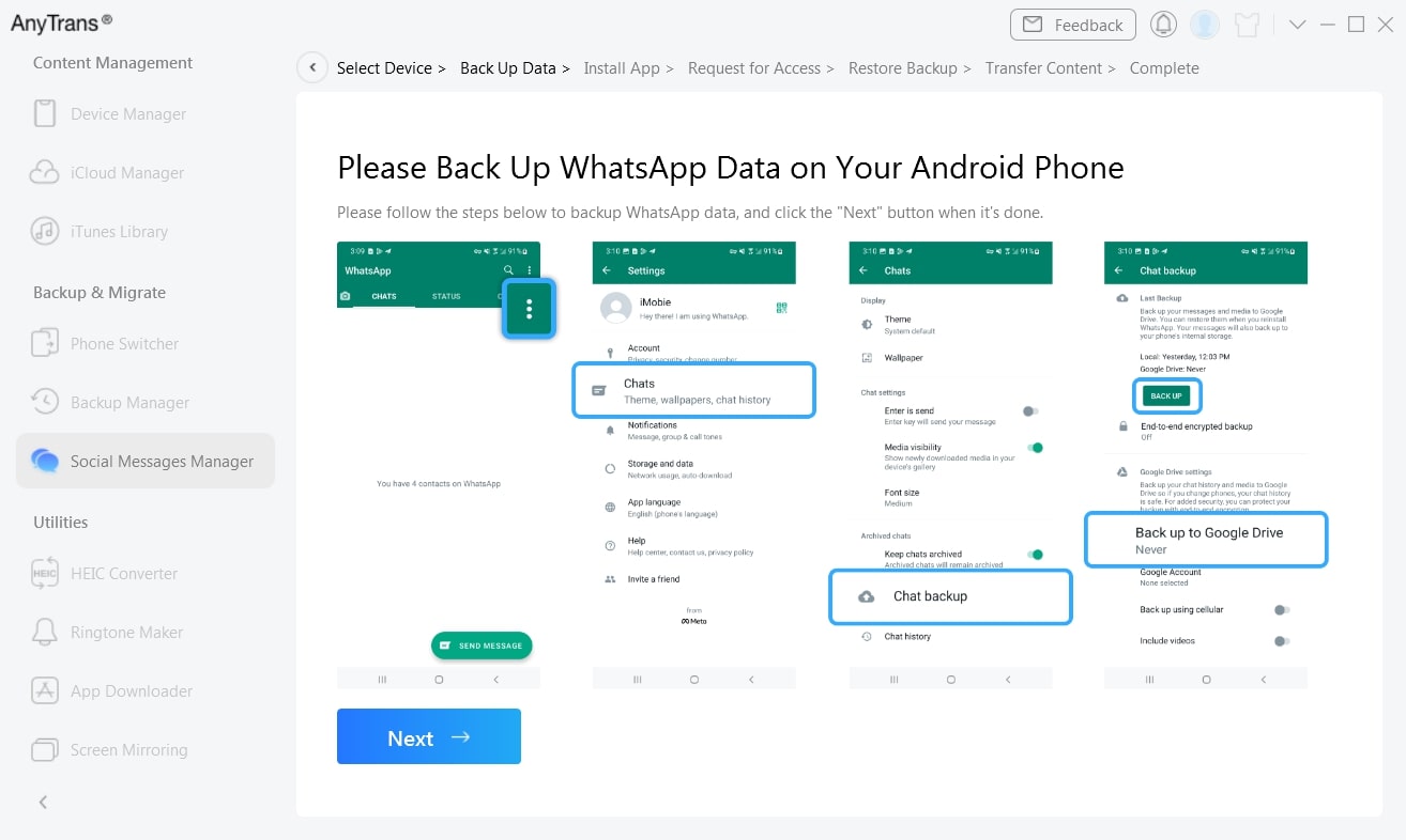 create your whatsapp backup