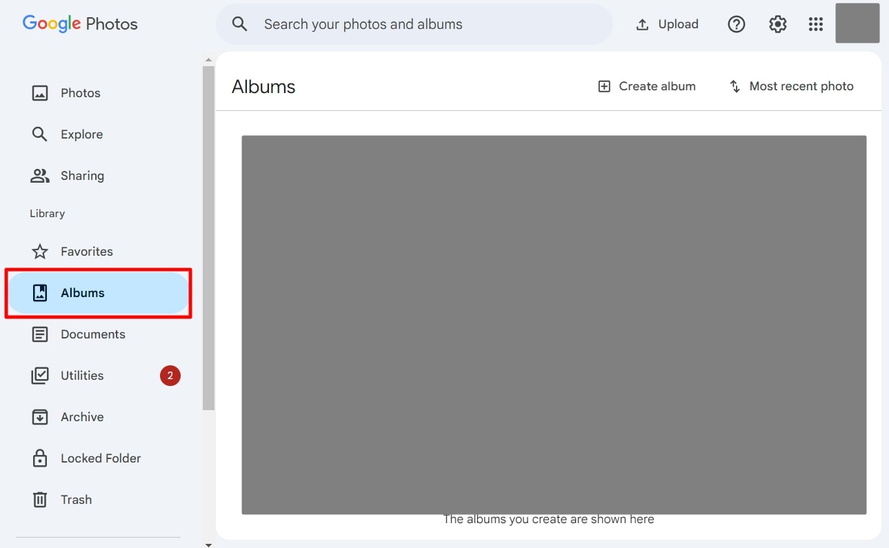 access the albums tab