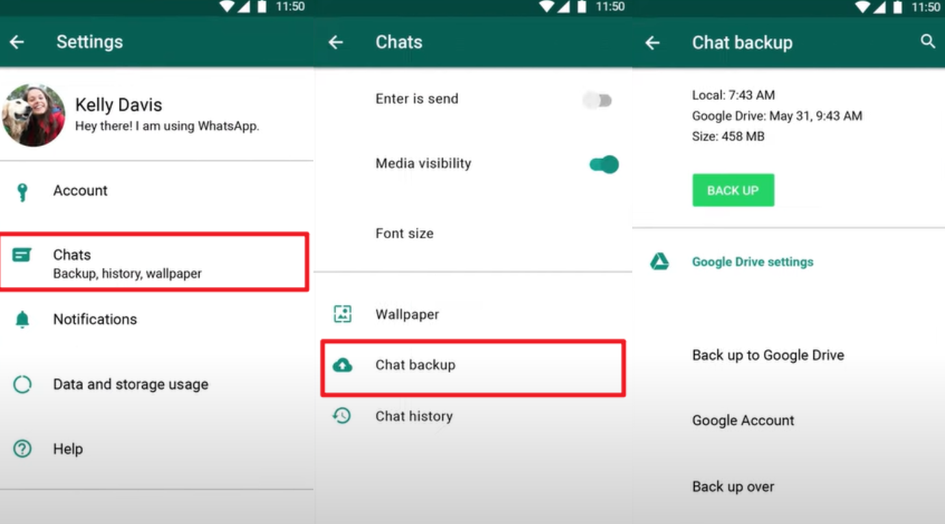 backup whatsapp data to google drive