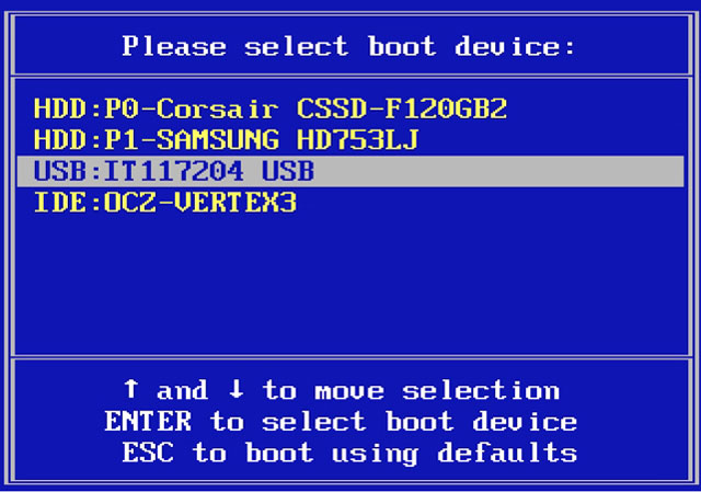 boot menu interface