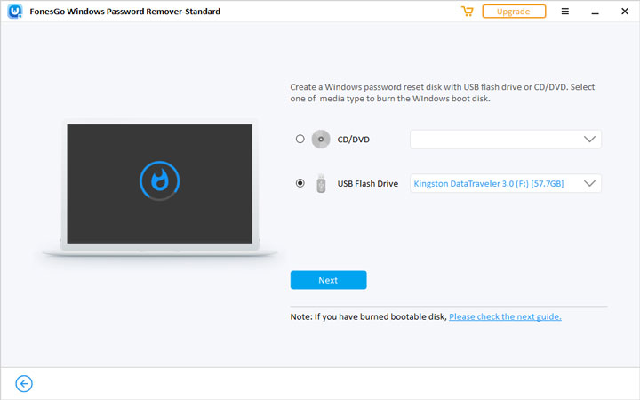 burn password reset disk