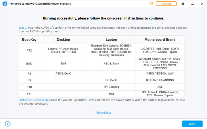 burning password reset disk sucessful