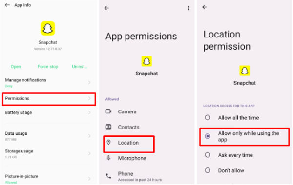 change snapchat permissions android
