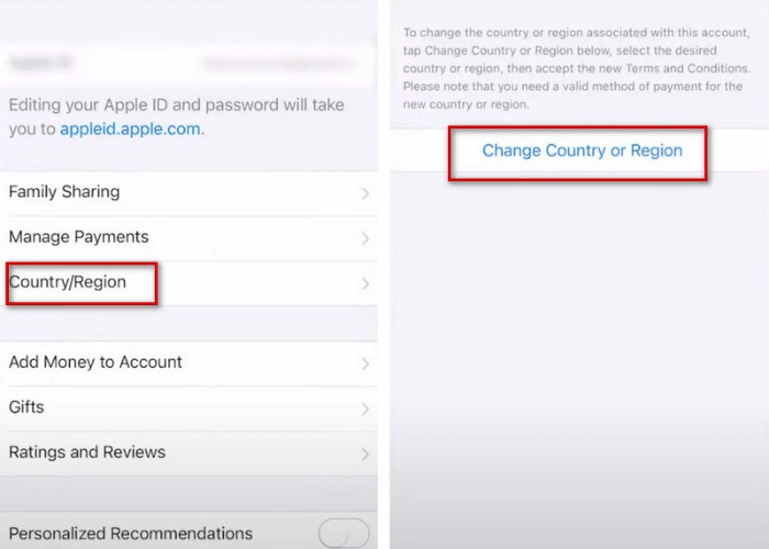 change your apple id region