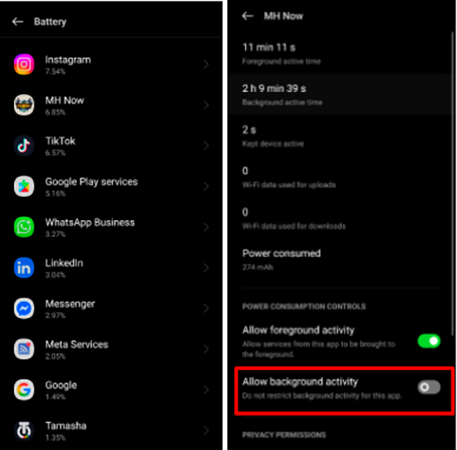 check battery optimization settings