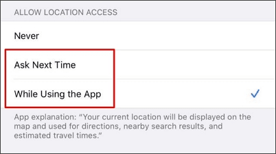 choose while using the app