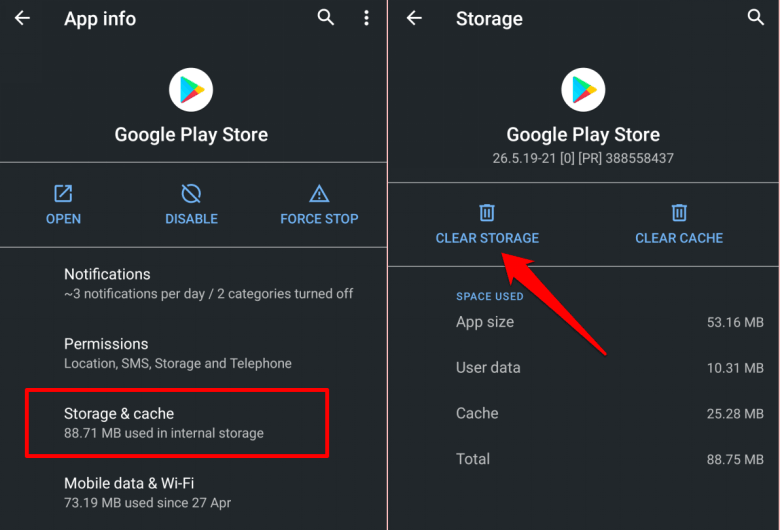 clear cache and data