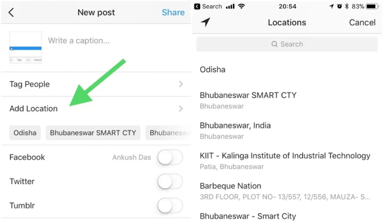 Click Instagram Location on Android