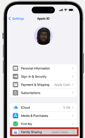 click iphone family sharing