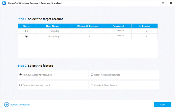 click remove account password
