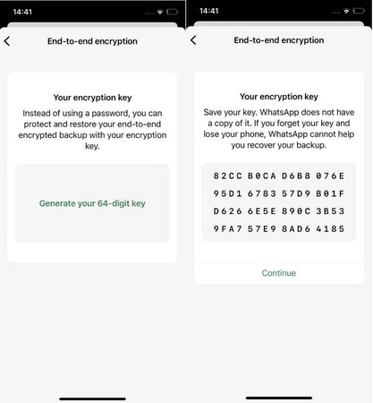 WhatsApp option to use a 64-digit encryption key
