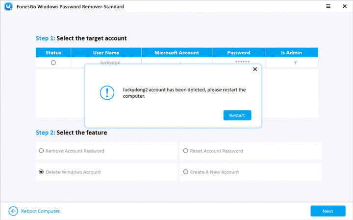 delete windows account done