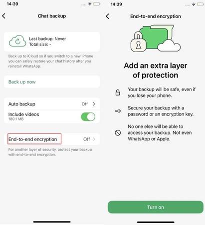 end-to-end encrypted backup settings