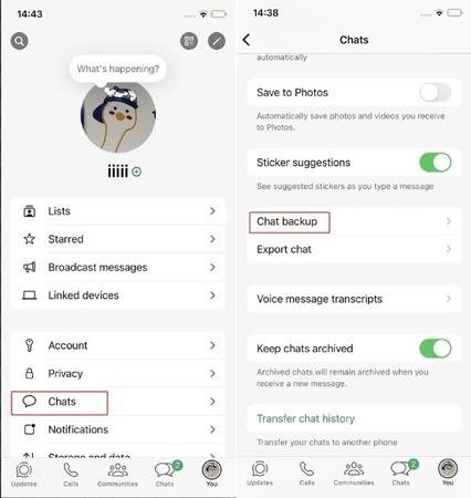 WhatsApp Chats settings screen
