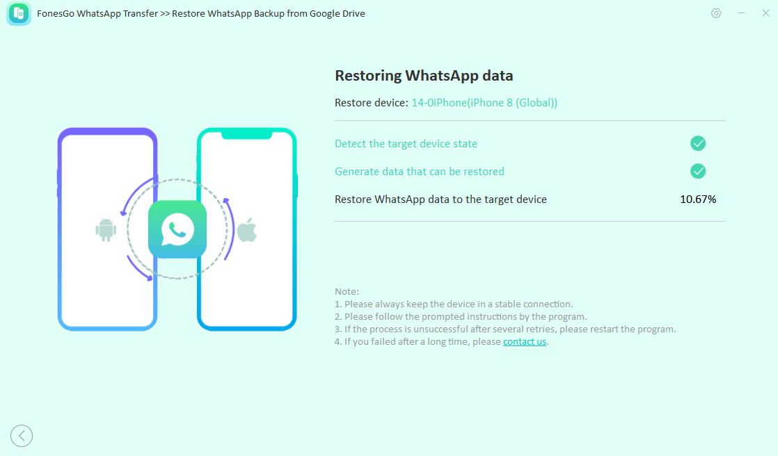 fonesgo whatsapp transfer-retoring whatsapp data