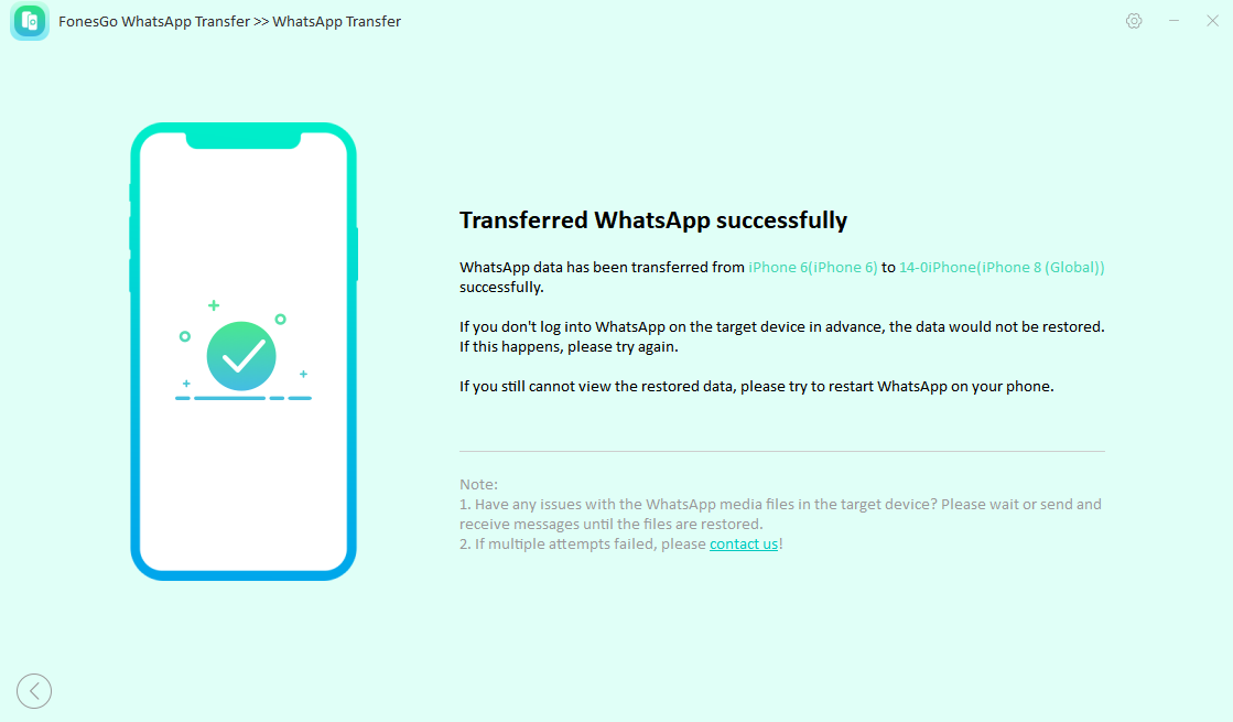 fonesgo whatsapp transfer-transferred successfully