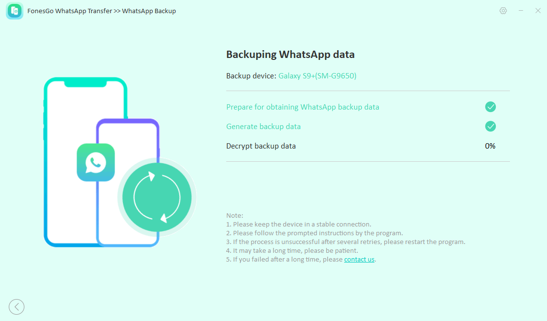 fonesgo whatsapp transfer-backuping data