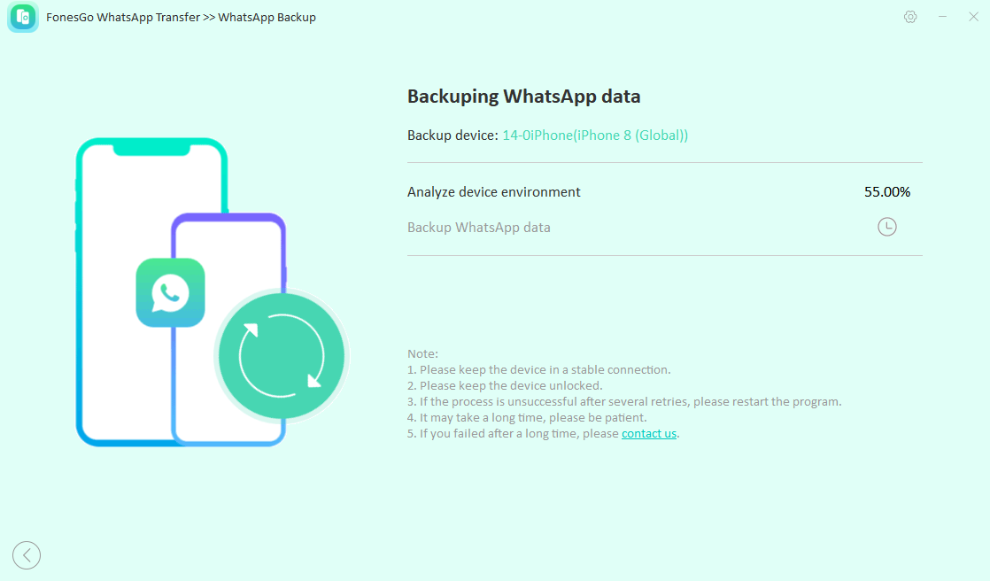 fonesgo whatsapp transfer-backuping whatsApp data