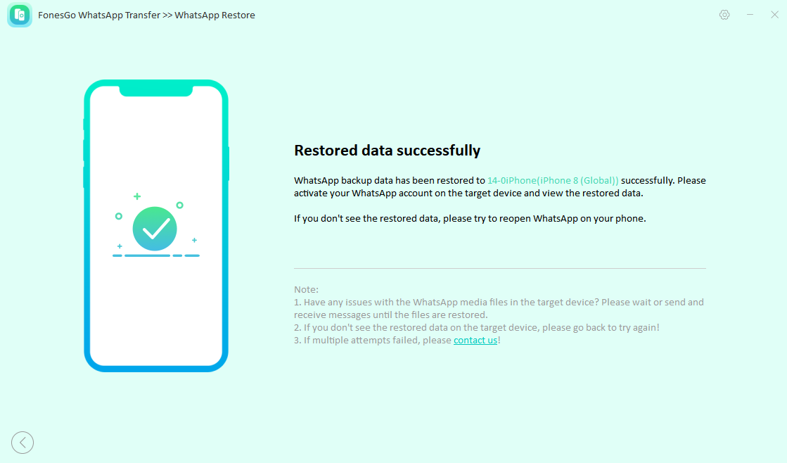 fonesgo whatsapp transfer-restoring whatsapp data