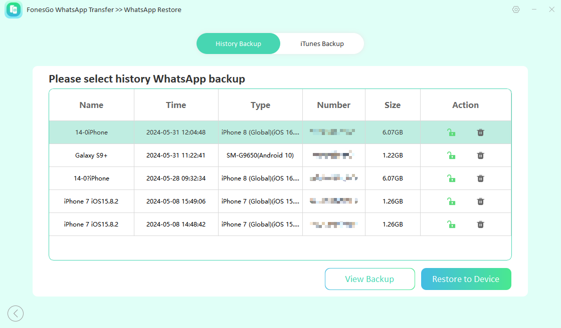 fonesgo whatsapp transfer-restore to device