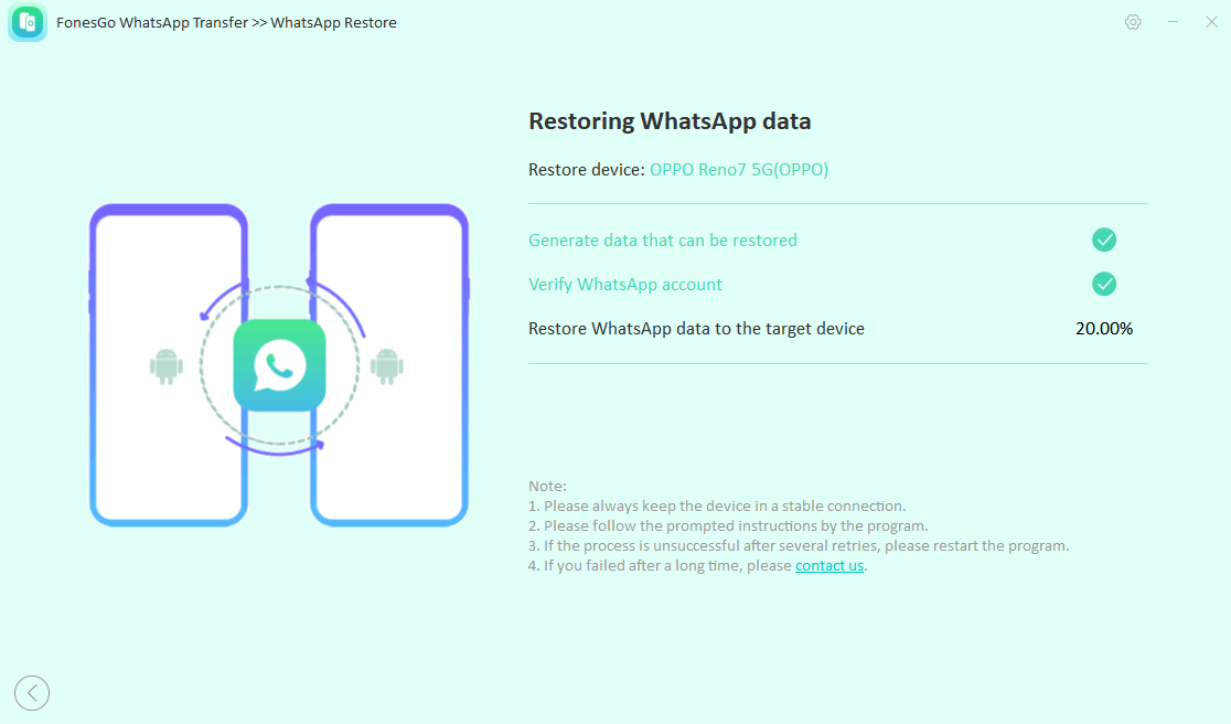 fonesgo whatsapp transfer-retoring data