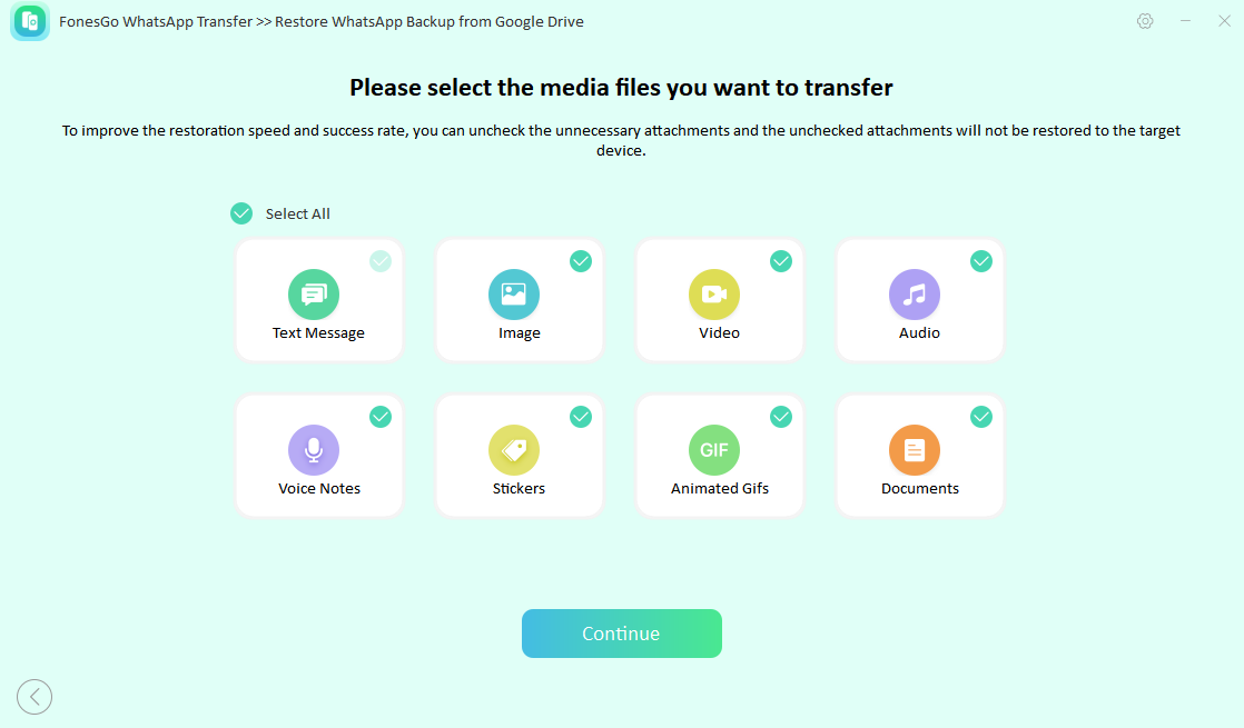 fonesgo whatsapp transfer-select the media files