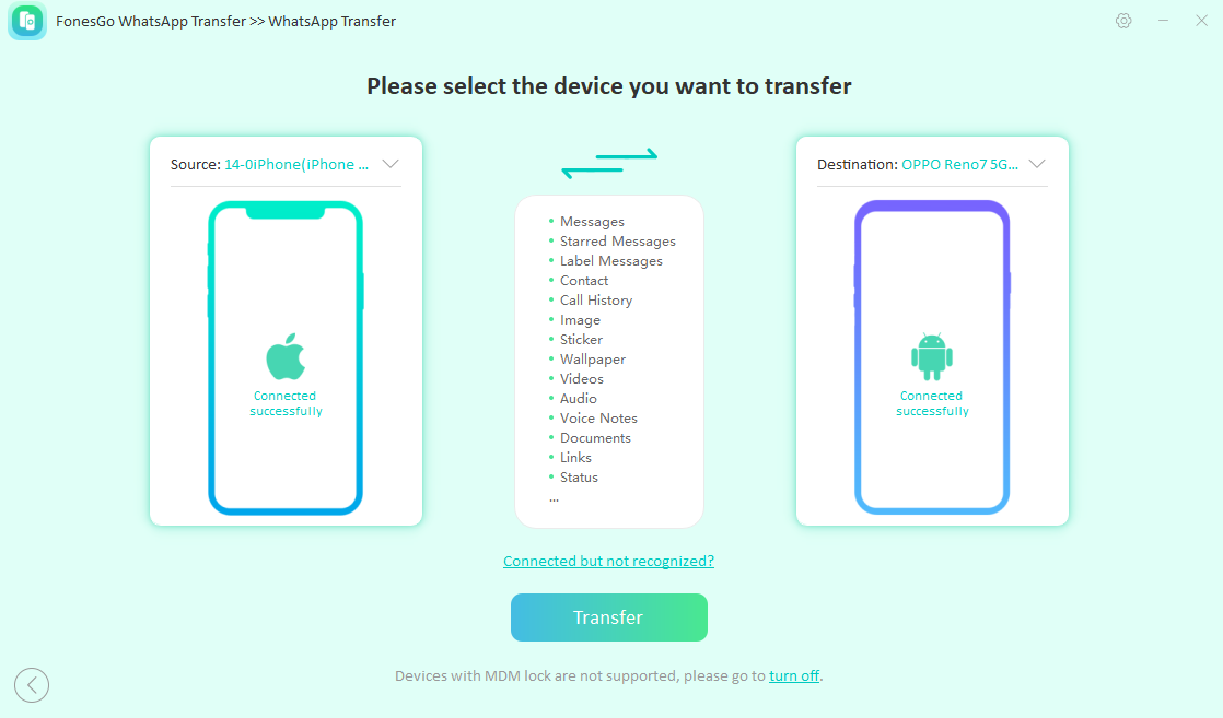 fonesgo whatsapp transfer - connect devices