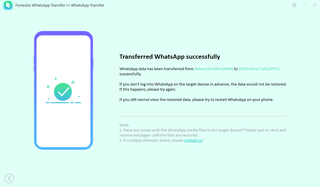 fonesgo whatsapp transfer-transferred successfully