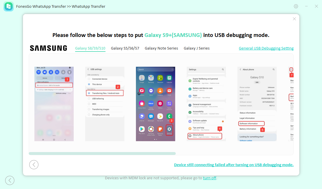 fonesgo whatsapp transfer-usB debugging