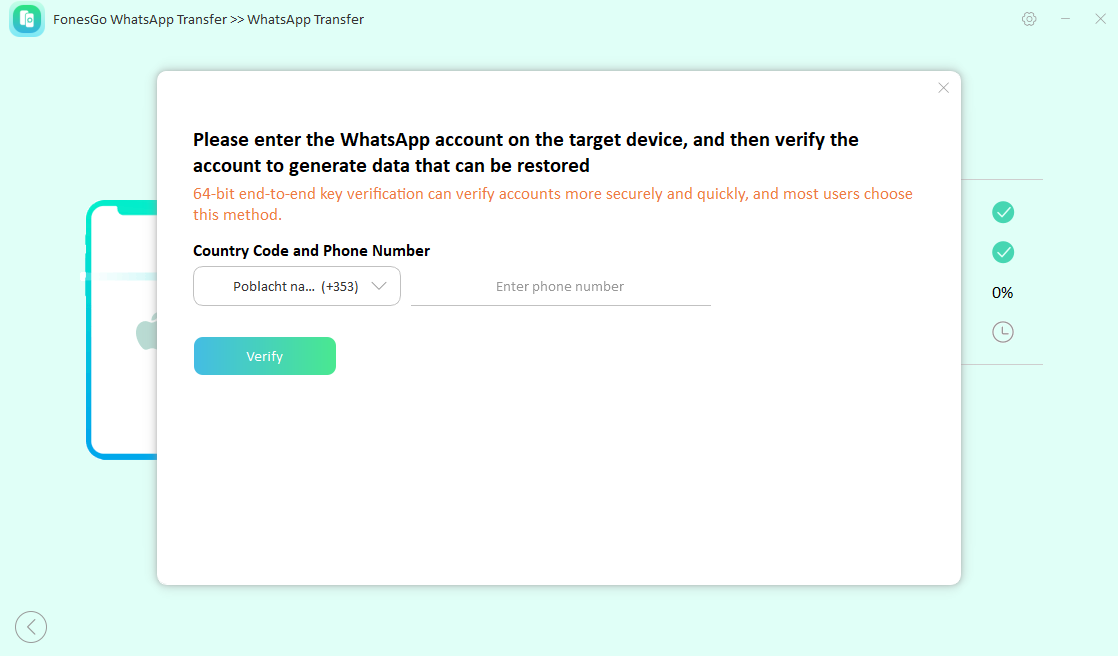 fonesgo whatsapp transfer-verify account