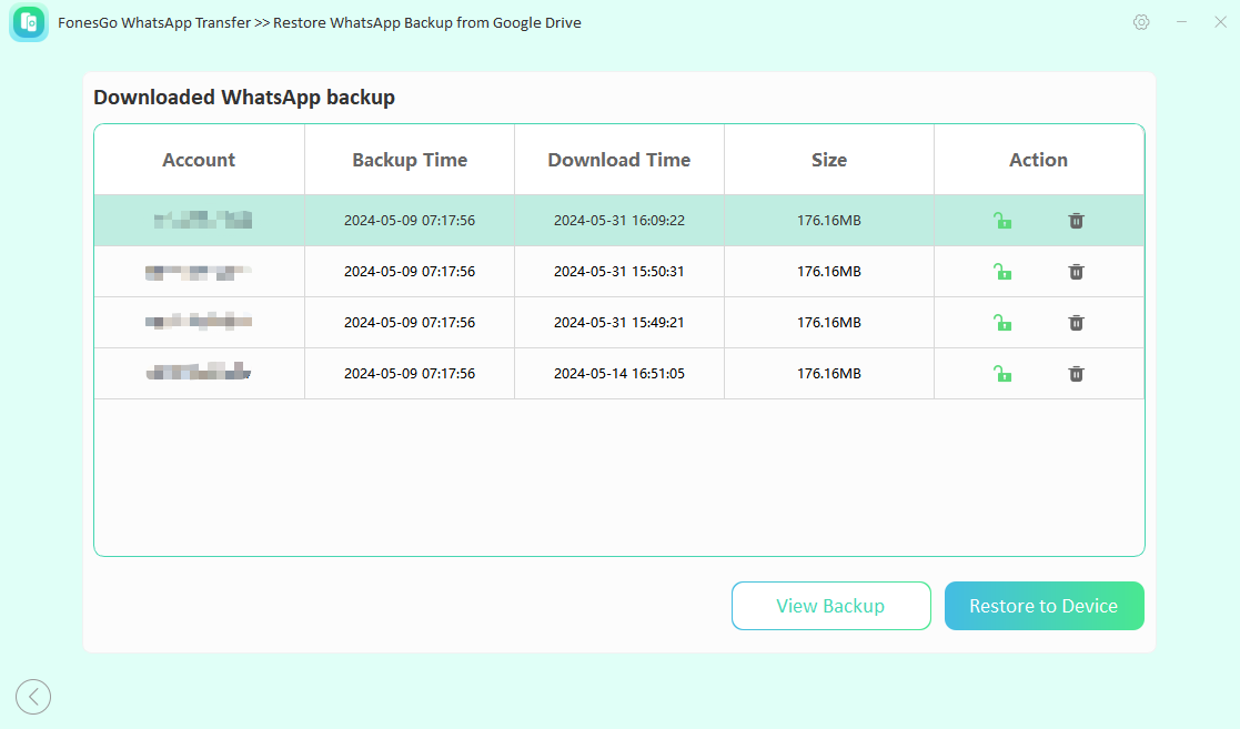 fonesgo whatsapp transfer-view backup list