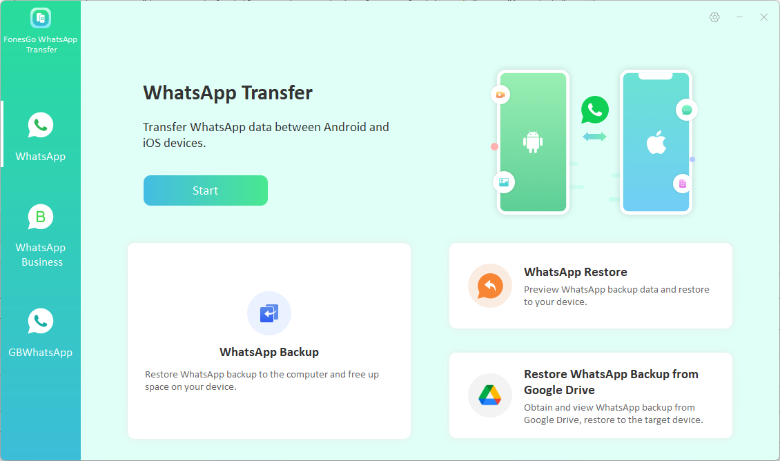 fonesgo whatsapp transfer-main interface