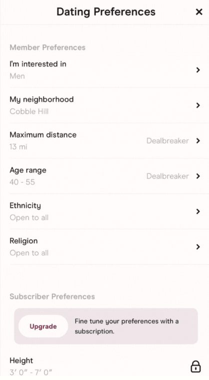 hinge dating app preferences