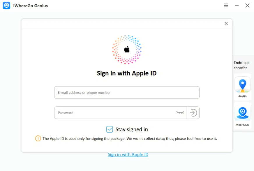 log in apple id in pogo genius