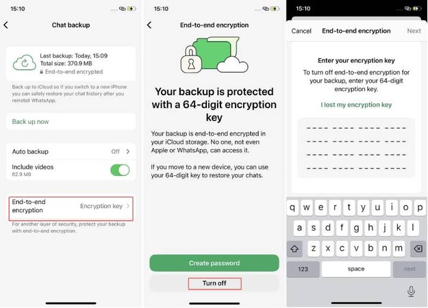 WhatsApp lost encryption key option