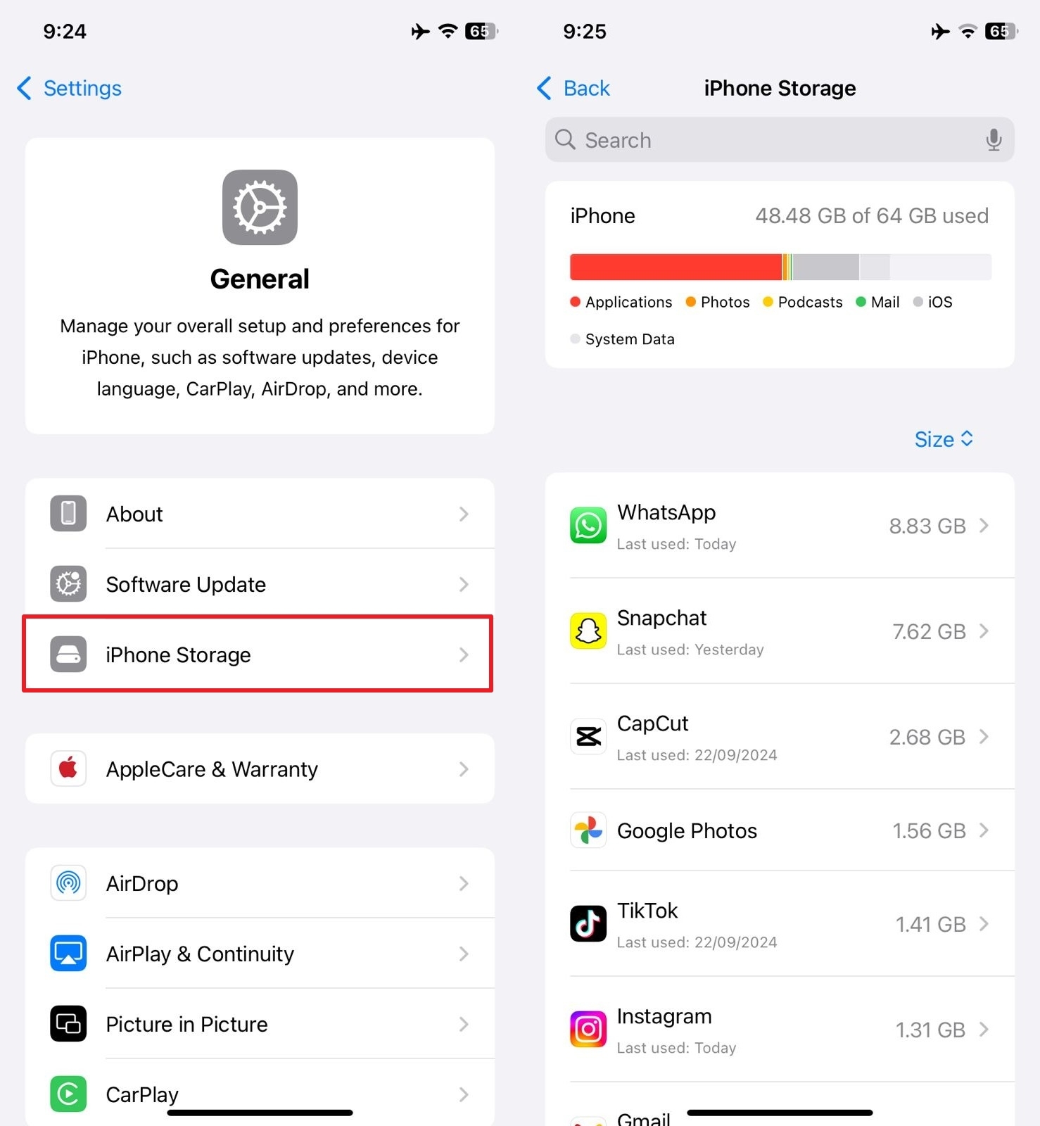 access iphone storage