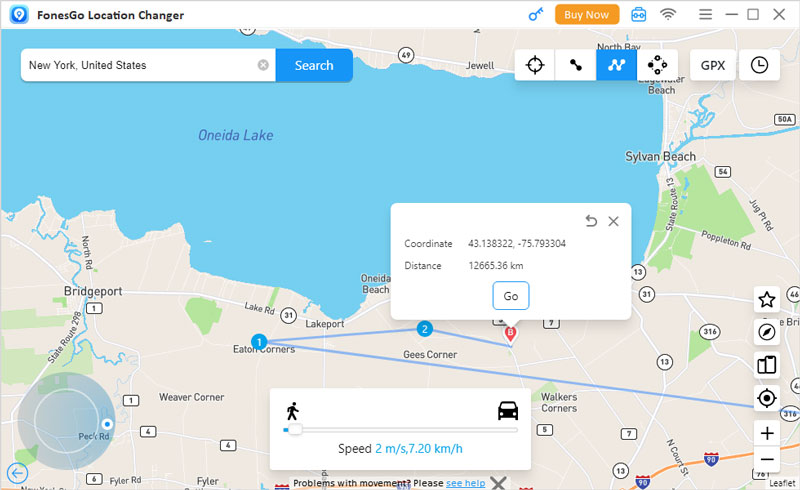 multi spot route interface fonesgo location changer