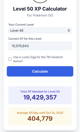 Pokemon Level Xp Calculator
