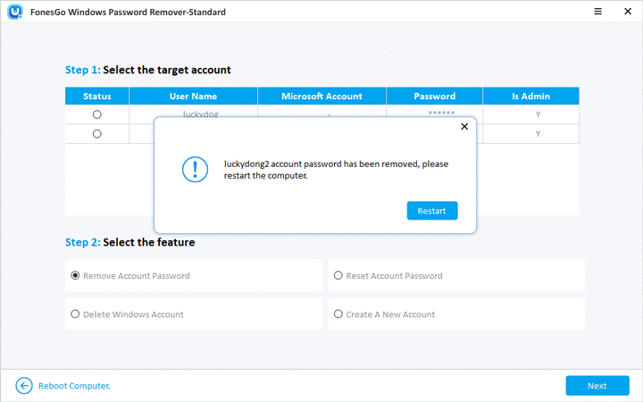 remove account password done