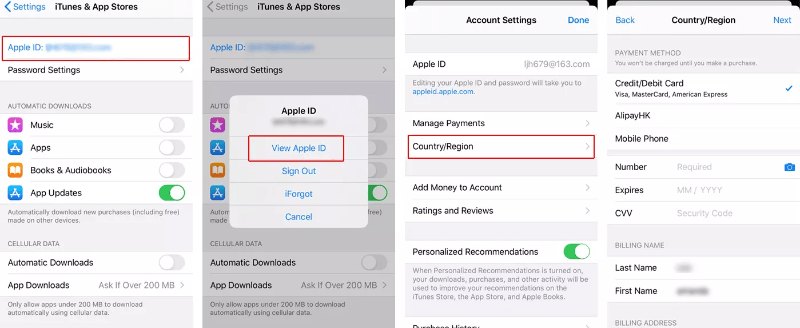 resetting apple id country region
