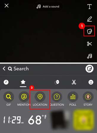 Scroll and Select the Location Sticker
