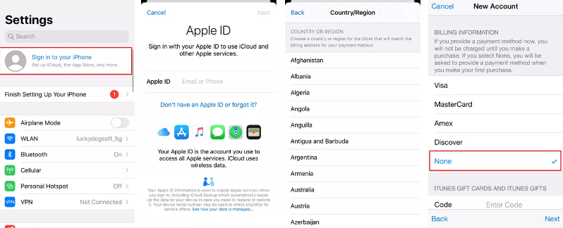 select country region on second iphone
