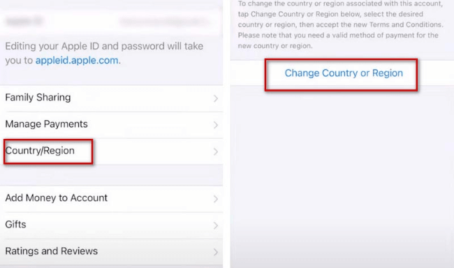 select iphone country or region