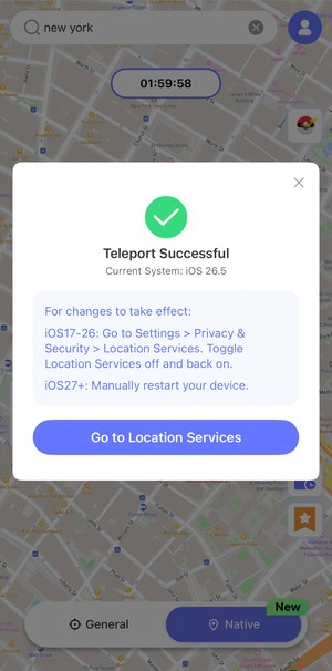 select target location fonesgo native mode