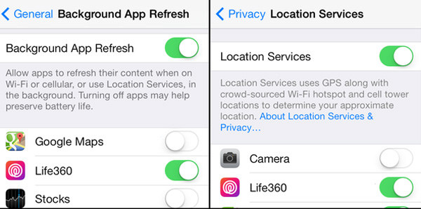 switch off location service ios