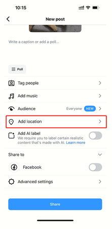 Tap Add Location to Search Phone