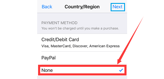 Tap Next and Select None